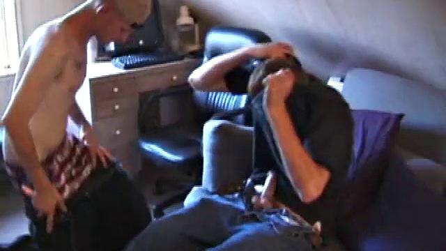 While watching straight porn, young Darrion and Christian decide to play. Darrion goes down on his buddy before giving up his ass for Christian to fuck. Christian bends him over the sofa, slides his shaft in, and fucks him.