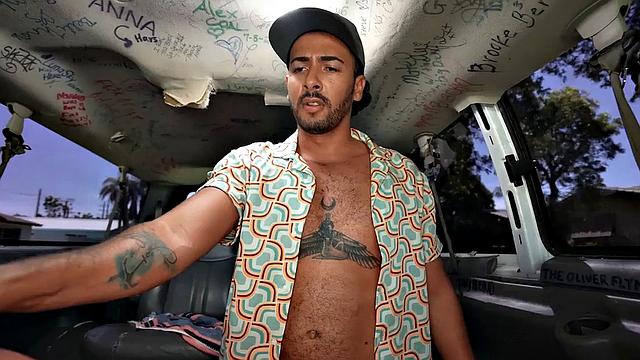 Amateur stud fucks gay butt in public van outdoor