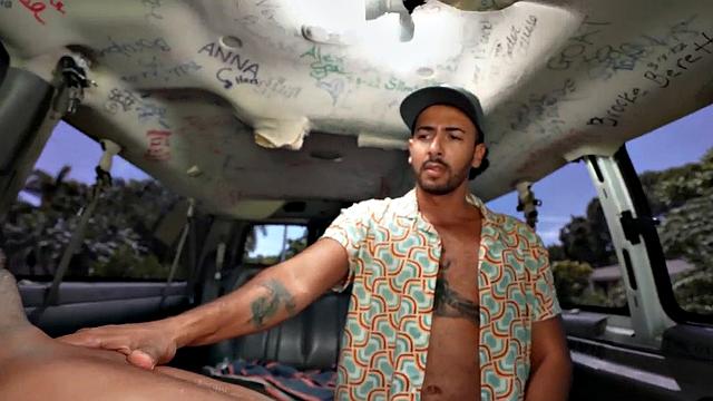 Amateur stud fucks gay butt in public van outdoor