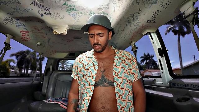 Amateur stud fucks gay butt in public van outdoor