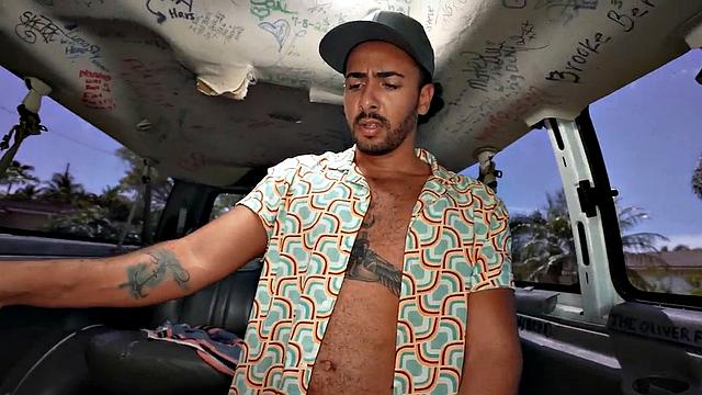 Amateur stud fucks gay butt in public van outdoor