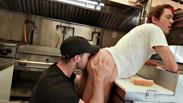 Straight worker rimmed and by gay colleague