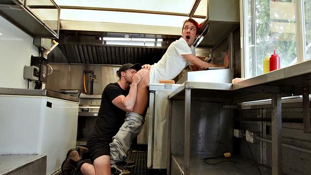 Straight worker rimmed and by gay colleague