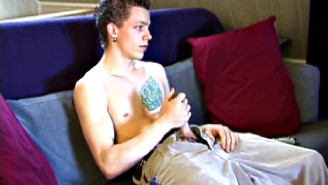 Shane pops in a new x-rated porn video and gets ready for a hot jack off session. He works his stiff dick with both hands, edging himself to a crazy finish. In the end Shane sends a warm cum load flying over his shoulder.