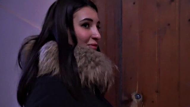 DEBT4k. Elegant miss with perfect shapes bangs for her new car