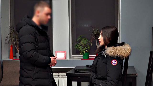 DEBT4k. Elegant miss with perfect shapes bangs for her new car