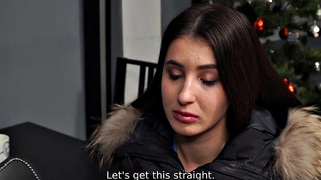 DEBT4k. Elegant miss with perfect shapes bangs for her new car