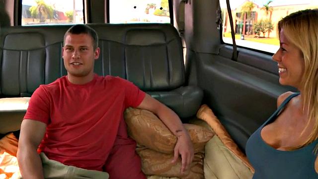 Hot blonde babe smileingly sucks and fucks a perverted guy for his pleasure