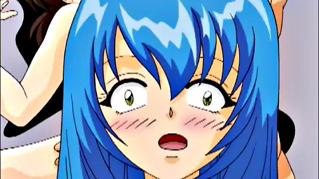 Жаркая синеволосая аниме-красотка страстно скачет на члене и ловит обильный финиш на лицо.