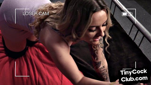 Cruel femdom rides BBC in front of guy