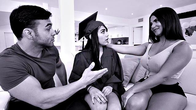 College stepdaughter banged with busty stepmom in threesome