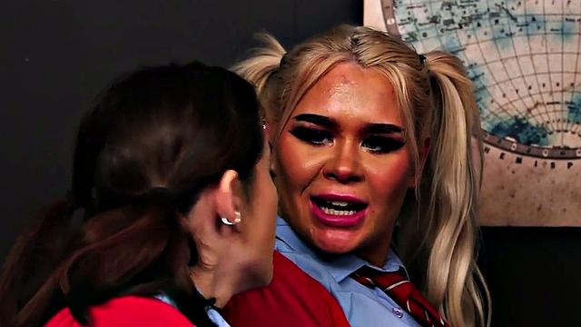 CFNM college babes suck professor in threesome