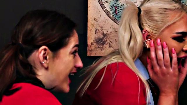 CFNM college babes suck professor in threesome