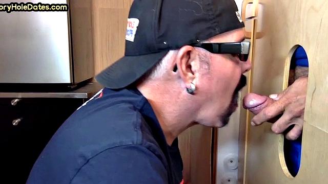 Gloryhole amateur mature deepthroats cock in home video