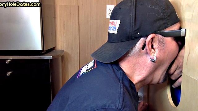 Gloryhole amateur mature deepthroats cock in home video