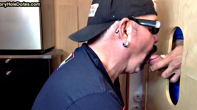 Gloryhole amateur mature deepthroats cock in home video