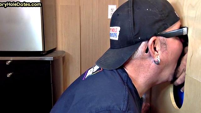 Gloryhole amateur mature deepthroats cock in home video