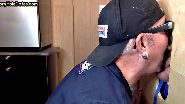 Gloryhole amateur mature deepthroats cock in home video