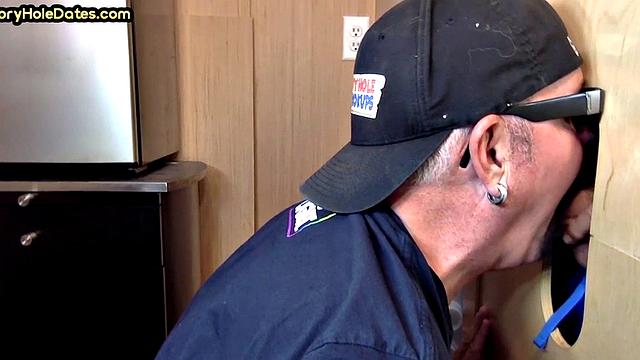 Gloryhole amateur mature deepthroats cock in home video