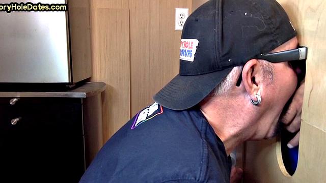 Gloryhole amateur mature deepthroats cock in home video