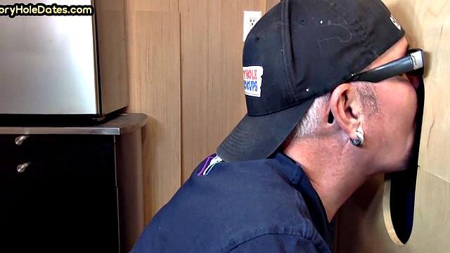 Gloryhole amateur mature deepthroats cock in home video