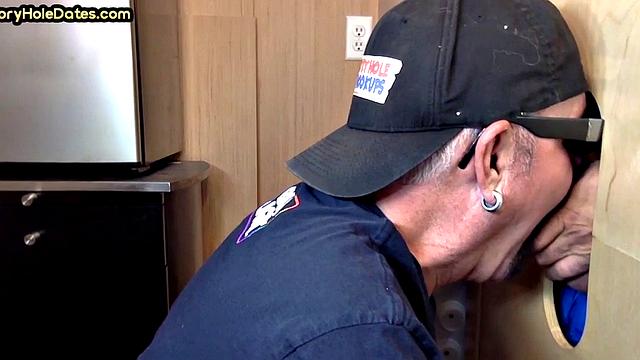 Gloryhole amateur mature deepthroats cock in home video