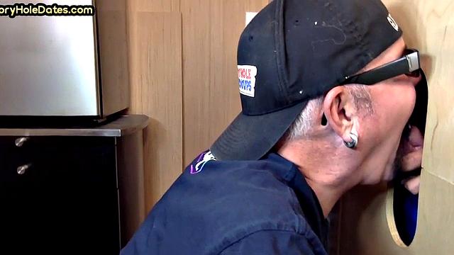 Gloryhole amateur mature deepthroats cock in home video