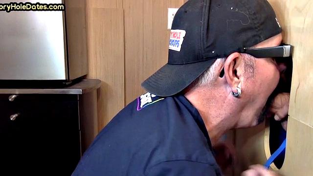 Gloryhole amateur mature deepthroats cock in home video