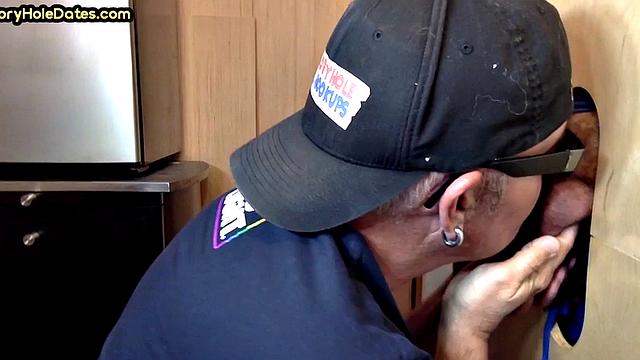 Gloryhole amateur mature deepthroats cock in home video