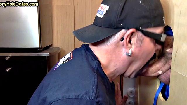 Gloryhole amateur mature deepthroats cock in home video