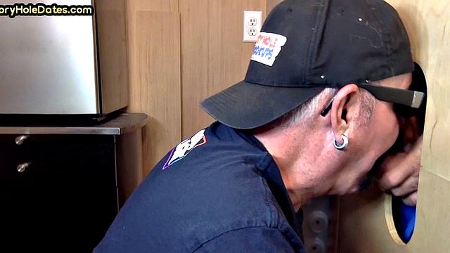 Gloryhole amateur mature deepthroats cock in home video