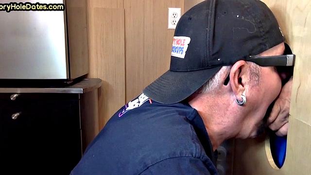 Gloryhole amateur mature deepthroats cock in home video