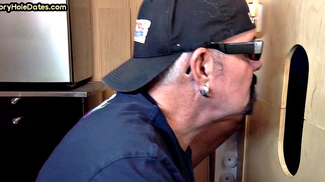 Gloryhole amateur mature deepthroats cock in home video