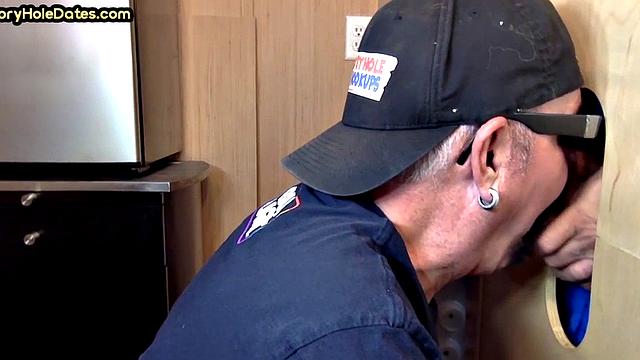 Gloryhole amateur mature deepthroats cock in home video