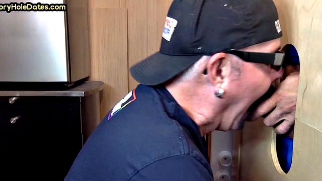 Gloryhole amateur mature deepthroats cock in home video