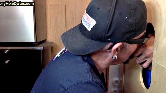 Gloryhole amateur mature deepthroats cock in home video