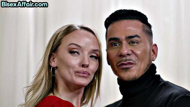 Stunning blonde babe cockriding guys