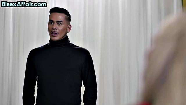 Stunning blonde babe cockriding guys