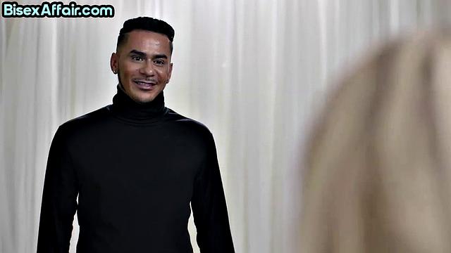 Stunning blonde babe cockriding guys