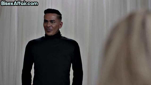 Stunning blonde babe cockriding guys