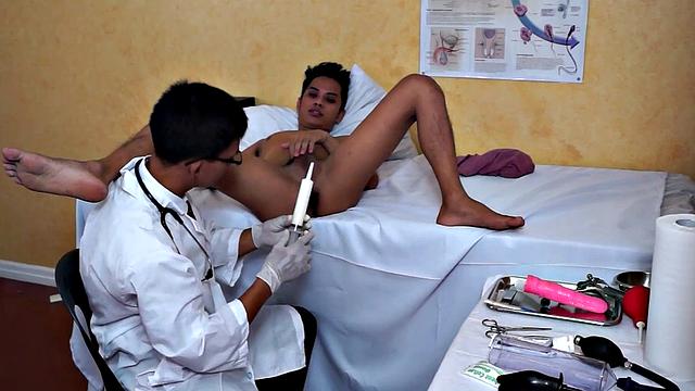 Enema Asian twink in examination at doctor's infirmary