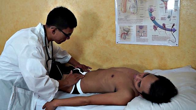 Enema Asian twink in examination at doctor's infirmary