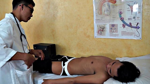 Enema Asian twink in examination at doctor's infirmary