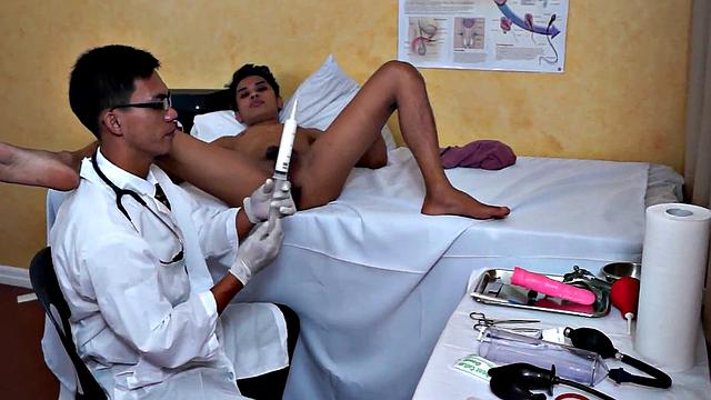Enema Asian twink in examination at doctor's infirmary