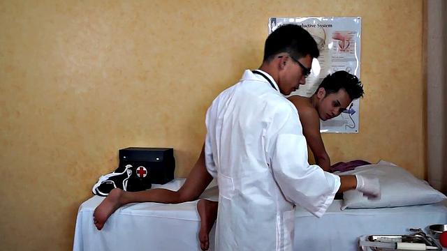 Enema Asian twink in examination at doctor's infirmary