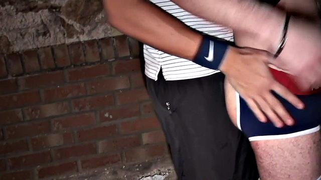 BJ amateur stud in jockstrap rimmed and fucked in basement