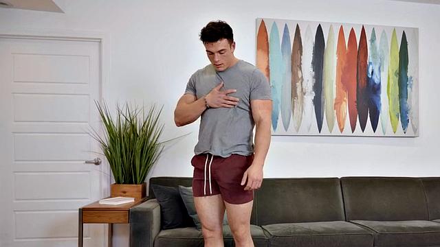 Amateur jock wanks cock till load in solo pleasure