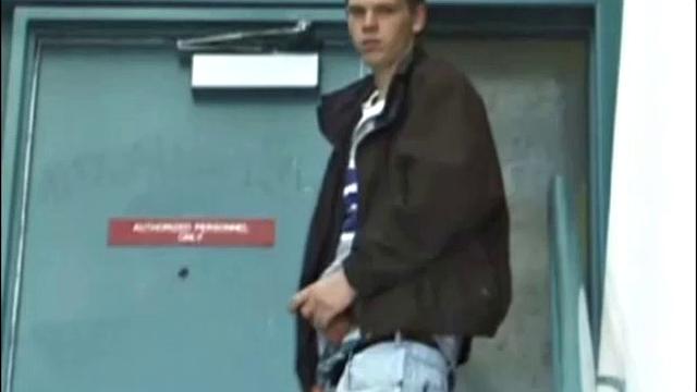 Christian goes into a men's room with glory holes, whips out his cock, and starts jacking off. The camera gives us hot perspectives of this straight boy as he works himself to the edge.