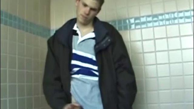 Christian goes into a men's room with glory holes, whips out his cock, and starts jacking off. The camera gives us hot perspectives of this straight boy as he works himself to the edge.