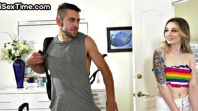 Skinny 21yo's 1st bisexual 3way with BF and stranger